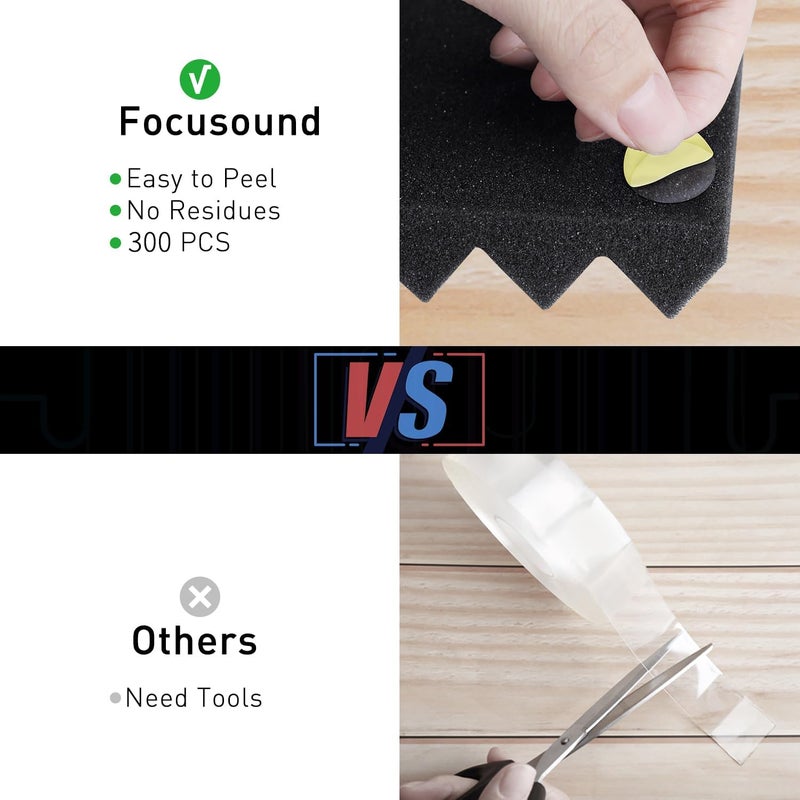 Focusound 50 Packs Acoustic Foam Panels Wedge 2" X 12" X 12", Soundproofing Foam Noise Cancelling Foam with 300 PCS Double-Side adhesive - Image 2